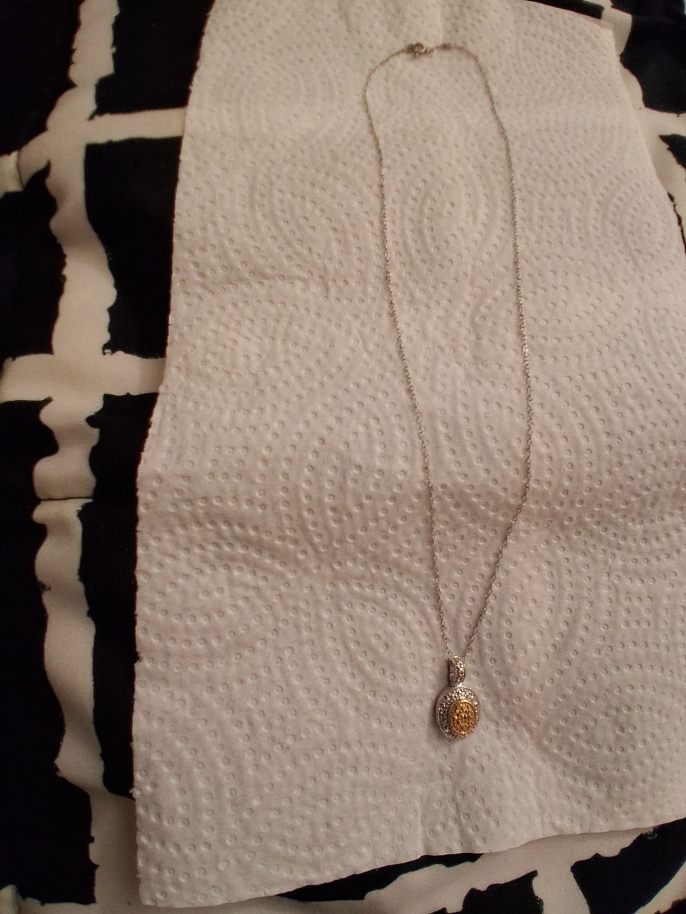 Zales Two-Tone Silver and Gold Oval Pendant Necklace